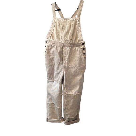 Easel LA Tan Patchwork Retro Boho Hippie Jean Overalls M - Picture 1 of 13
